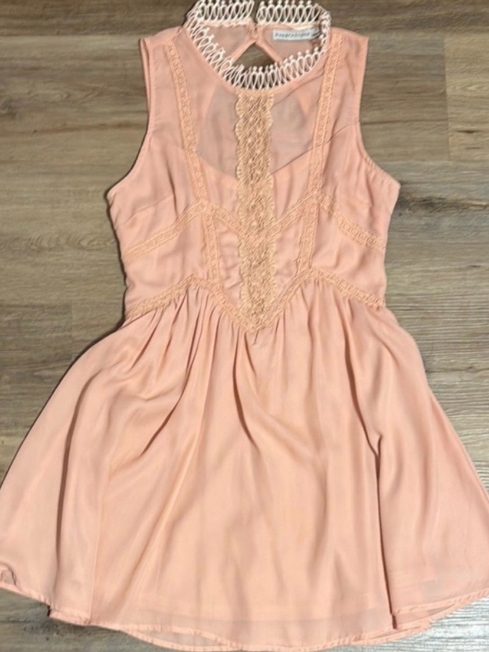 Paper Crane Blush Pink Lace-Trim Boho Babydoll Sleeveless Mini Dress - Picture 2 of 6
